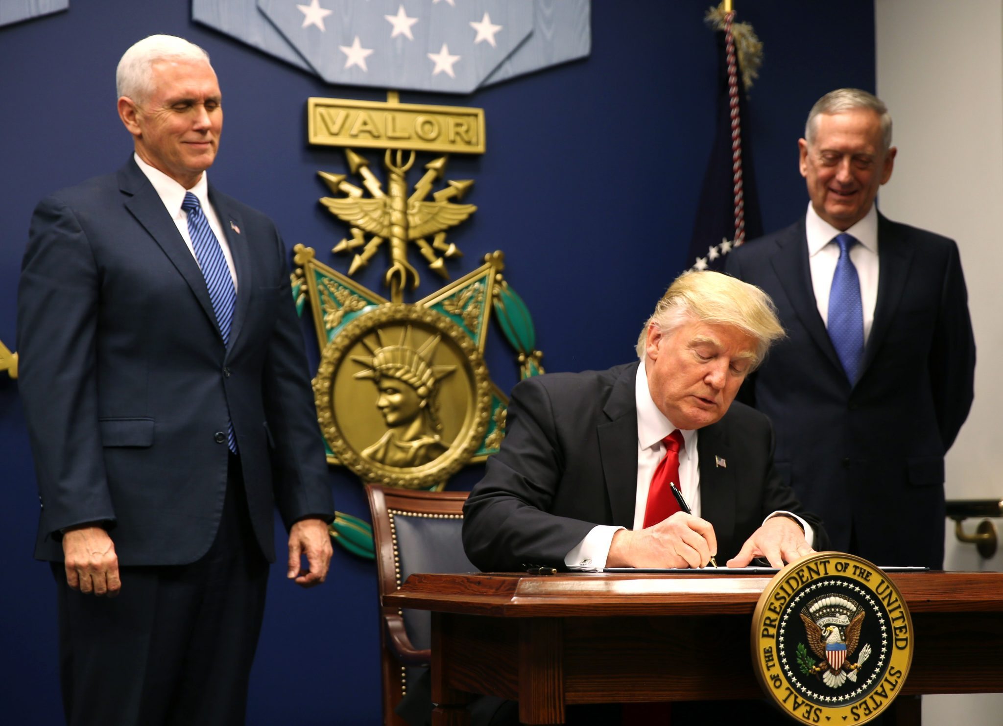 U.S. President Trump signs an Executive Order at the Pentagon in Washington, likely to affect militancy trends REUTERS