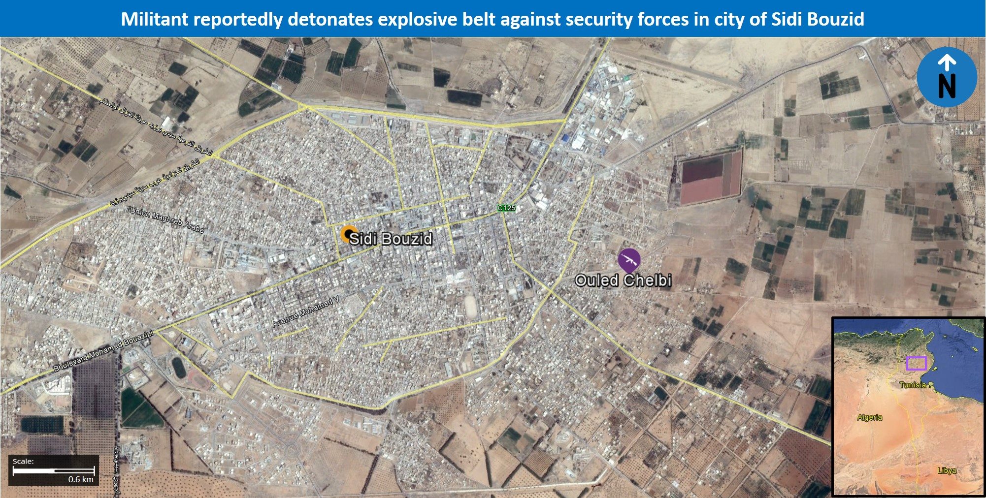Militant detonates explosive belt against security forces in city of Sidi Bouzid