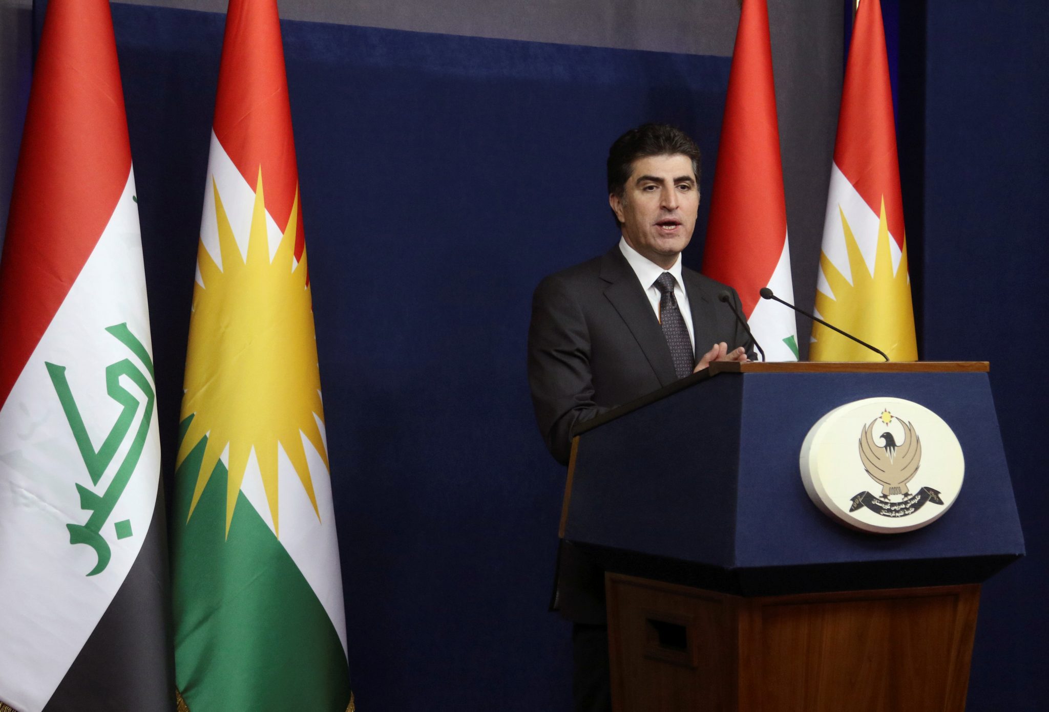 Iranian influence on Iraq, KRG future: Kurdish region's Prime Minister Nechirvan Barzani speaks during a news conference in Erbil | REUTERS