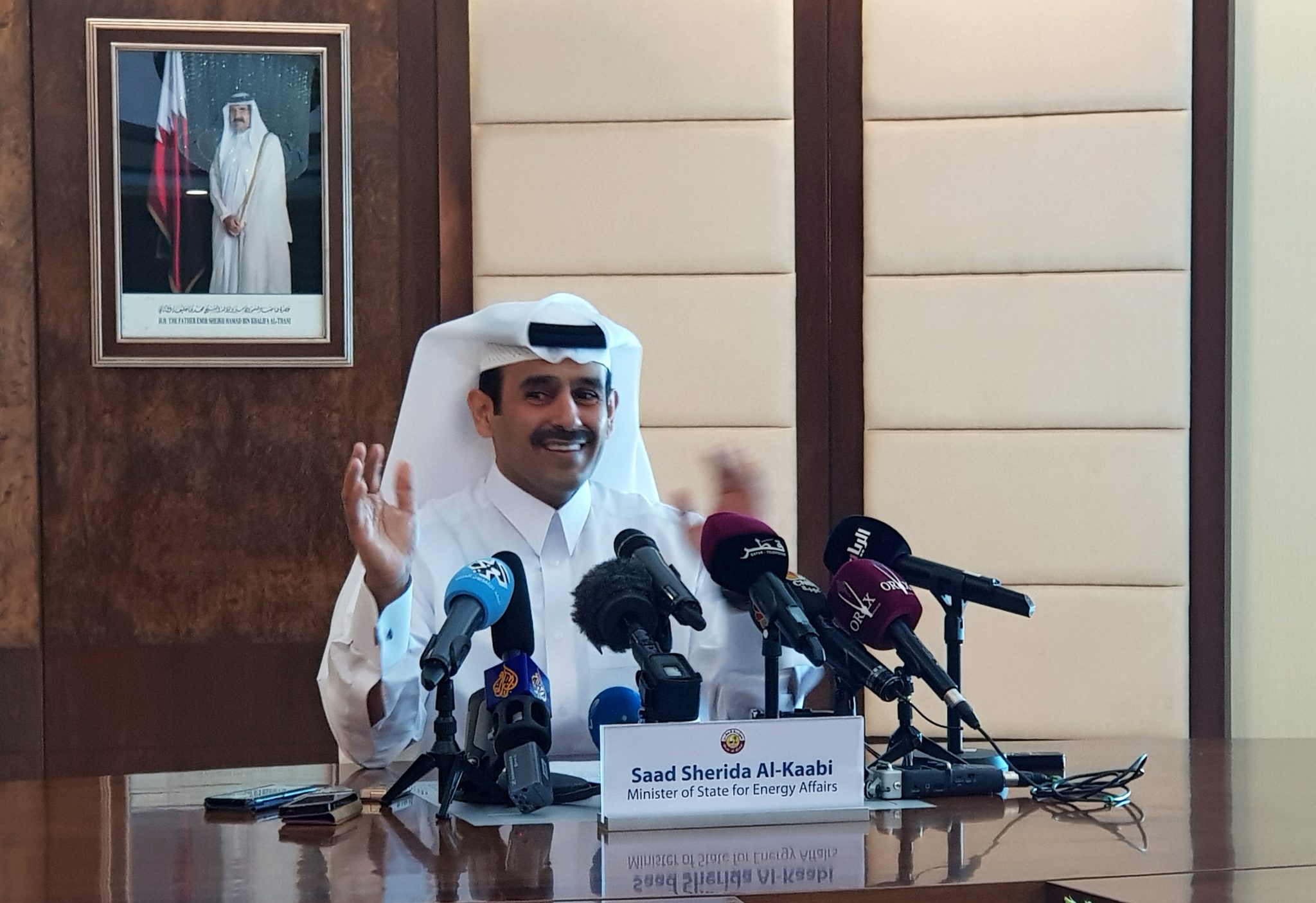 Saad al-Kaabi, Minister of State for Energy Affairs, speaks during a news conference in Doha, Qatar, December 3, 2018. REUTERS/Eric Knecht - RC1FCBB9E840