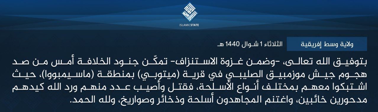  Islamic State’s claim of responsibility for attack in Cabo Delgado on June 4